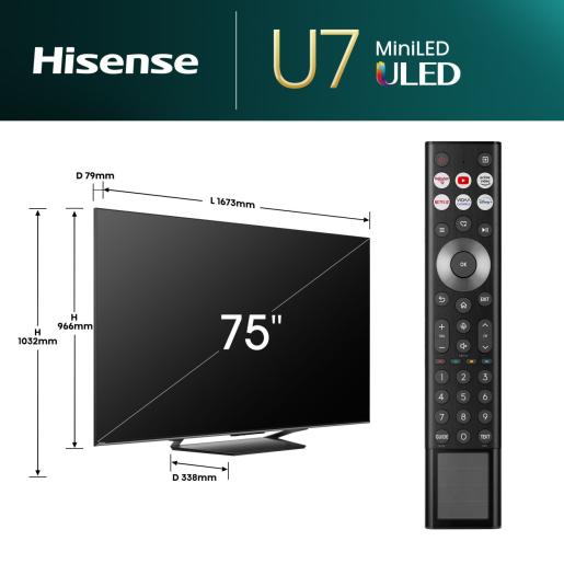 Смарт телевизор, Hisense 75" U7NQ, 4K Ultra HD , ULED, Dolby, Smart TV, WiFi 5G, LAN, CI+, Черен 5 Смарт телевизор, Hisense 75" U7NQ, 4K Ultra HD , ULED, Dolby, Smart TV, WiFi 5G, LAN, CI+, Черен - Image 5