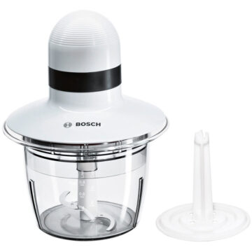 Чопър Bosch MMR08A1, 400W, 0.8 l, 1 степен + моментен пуск, Нож от неръждаема стомана, Диск за разбиване, Бял