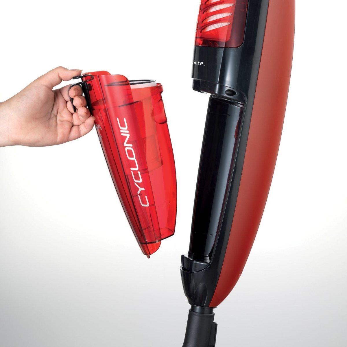 Вертикална прахосмукачка Ariete EVOLUTION, 600W, Циклонна технология, Без торба, Миещ се HEPA филтър, Черен и червен 2 Вертикална прахосмукачка Ariete EVOLUTION, 600W, Циклонна технология, Без торба, Миещ се HEPA филтър, Черен и червен - Image 2