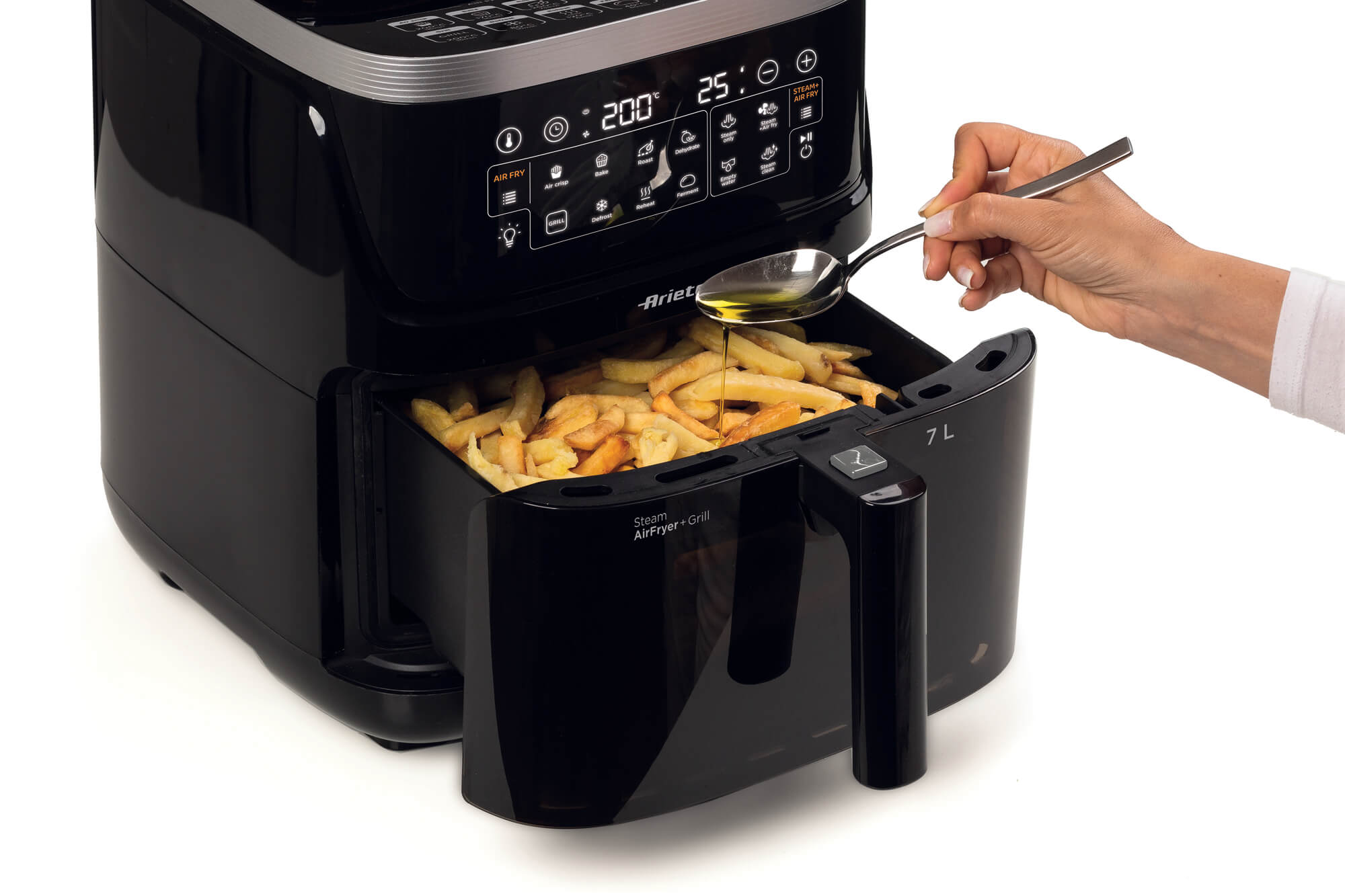 Фритюрник с горещ въздух 4в1 Ariete AIR FRYER STEAM+GRILL, 1700W, Капацитет 7л, 4 режима (Готвене на пара, въздух +пара, горещ въздух, грил), 10 програми, Черен 4 Фритюрник с горещ въздух 4в1 Ariete AIR FRYER STEAM+GRILL, 1700W, Капацитет 7л, 4 режима (Готвене на пара, въздух +пара, горещ въздух, грил), 10 програми, Черен - Image 4