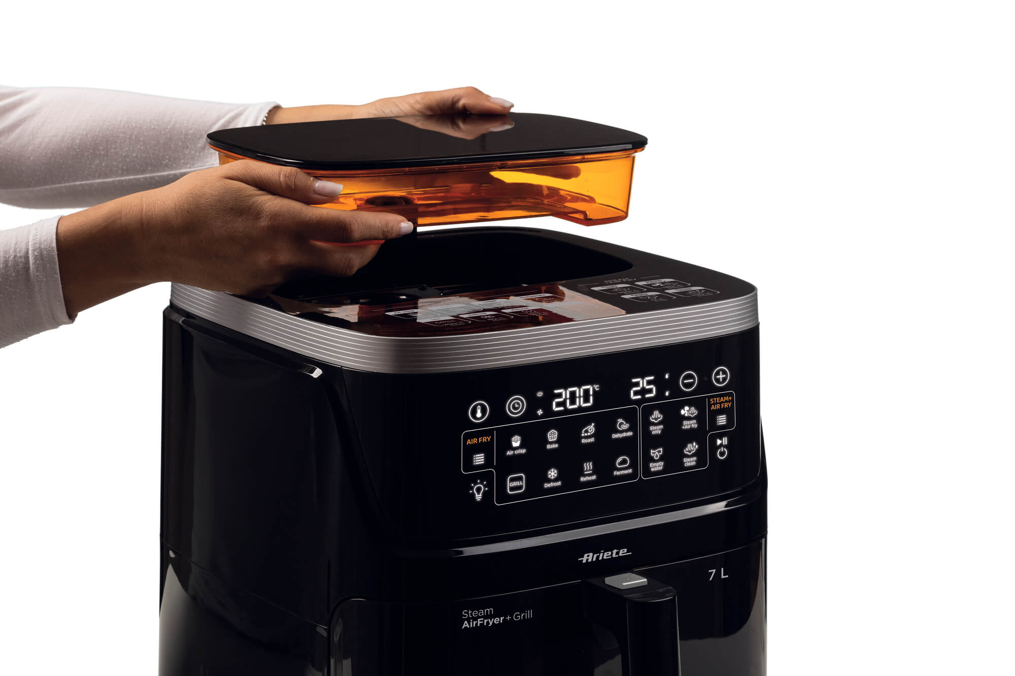 Фритюрник с горещ въздух 4в1 Ariete AIR FRYER STEAM+GRILL, 1700W, Капацитет 7л, 4 режима (Готвене на пара, въздух +пара, горещ въздух, грил), 10 програми, Черен 5 Фритюрник с горещ въздух 4в1 Ariete AIR FRYER STEAM+GRILL, 1700W, Капацитет 7л, 4 режима (Готвене на пара, въздух +пара, горещ въздух, грил), 10 програми, Черен - Image 5