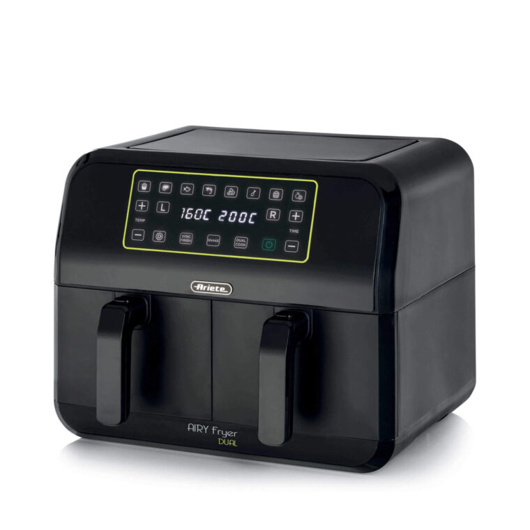 Фритюрник с горещ въздух Ariete AIR FRYER DUAL, 1700 W, Капацитет 8л., 2 зони за готвене, Синхронизация на зоните, Цифрово управление, 8 програми, Черен