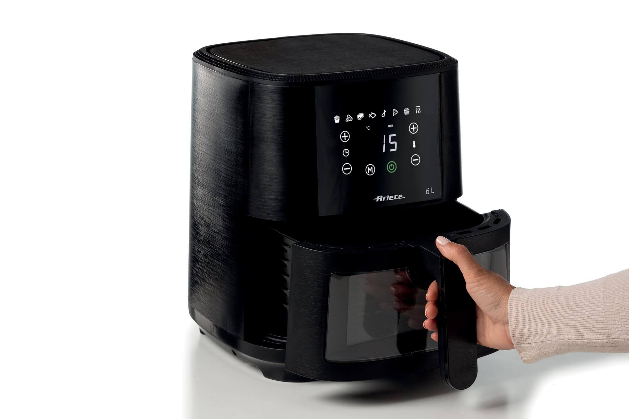 Фритюрник с горещ въздух Ariete Air Fryer Maxi, 1300W, Обем 6л., Прозрачна вратичка, 8 програми, Сензорно управление, Таймер, Черен 4 Фритюрник с горещ въздух Ariete Air Fryer Maxi, 1300W, Обем 6л., Прозрачна вратичка, 8 програми, Сензорно управление, Таймер, Черен - Image 4