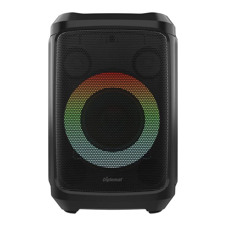 Безжична активна тонколона Diplomat DR5, 50 W, Bluetooth, Цветното LED осветление, 1 безжичен микрофон, USB слот и AUX вход, Черен