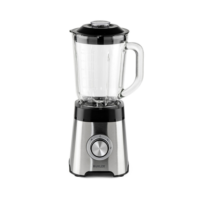 Блендер Muhler MB-555SG, 500W, 1.5 л, 2 скорости + Pulse, Стъклена кана, 4 ножа от неръждаема стомана, Сив с черен