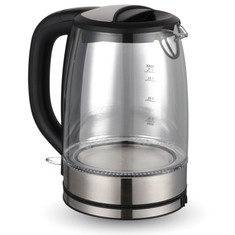Електрическа кана Rohnson R-7640, 2200W, Стъклена, Капацитет 1.7 л, Филтър, Прозрачен с инокс и черен