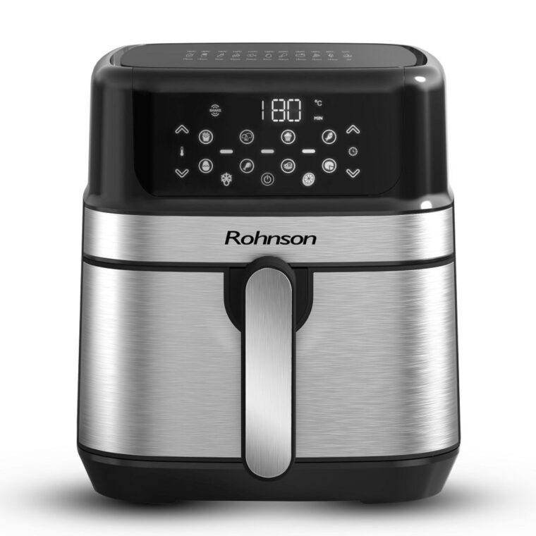 Фритюрник с горещ въздух Rohnson Air Fryer R-2839, 1500 W, Контейнер 4,5 л, Незалепващ, 8 програми, Таймер, Автоматично изключване, Сив с черен
