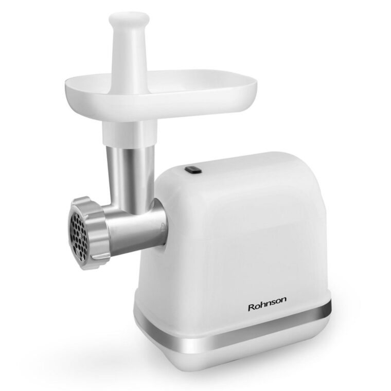 Месомелачка Rohnson R-5409, 1300W, Капацитет 1 кг/мин., Неръждаем нож, Метална глава, 1 скорост, Обратна функция, 2 решетки, Приставка за доматено пюре, Бял