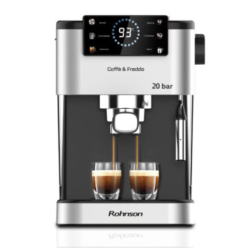 Еспресо кафемашина Rohnson R -98028, Мощност 1350 W, Налягане 20 bar, NTC сензор, Накрайник за капучино, Сребрист с черен