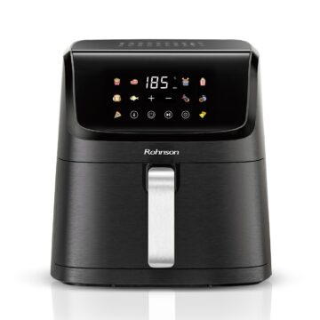 Фритюрник с горещ въздух Rohnson R-2869, Мощност 1800W, Обем 7 л, LED сензорен панел, 10 програми, Незалепващ, Черен