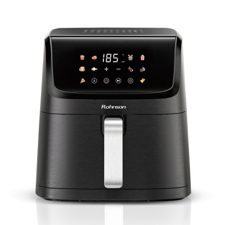 Фритюрник с горещ въздух Rohnson R-2869, Мощност 1800W, Обем 7 л, LED сензорен панел, 10 програми, Незалепващ, Черен
