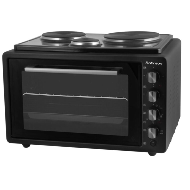 Готварска печка Rohnson R-2142, Фурна и 3 котлона,Мощност 1300/1500W, Обем 42 л, 3 функции за печене, Вратичка с двойно стъкло, Черен