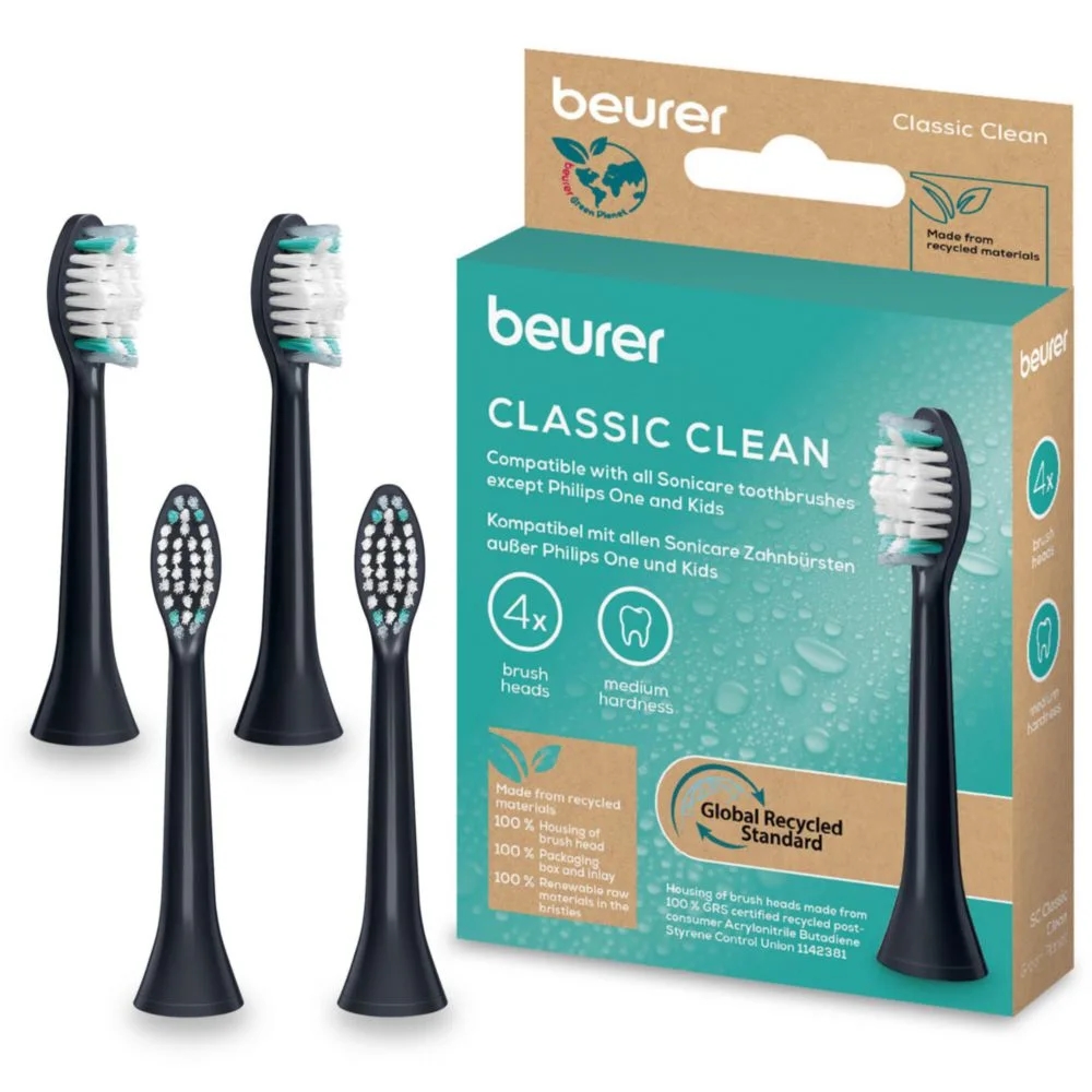 Резервни глави за електрическа четка за зъби Beurer SC 30/50 Classic Clean, Индикаторни влакна за подмяна, 4 броя, Черен 1 Резервни глави за електрическа четка за зъби Beurer SC 30/50 Classic Clean