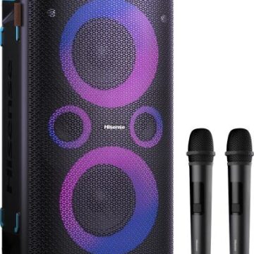 Парти тонколона Hisense Party Rocker One Plus HP110, Bluetooth, Мощност 300 W, 2.0 ch, Батерия до 15 часа, 2 безжични микрофона, 5 DJ ефекта, Безжично зареждане за телефон, 5 RGB светлинни режима, Черен