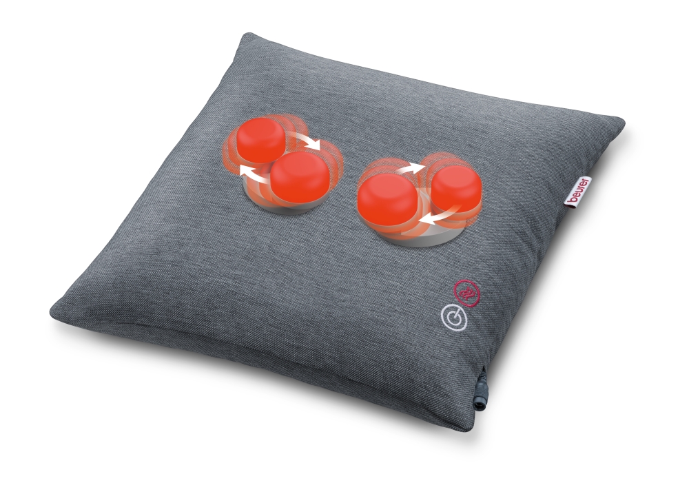 Шиацу масажна възглавница Beurer MG 135, 4 двойки масажни глави, Двупосочно въртене, Функция за светлина и топлина, Автоматично изключване, Сваляем калъф, Тъмносив 6 Сива шиацу масажна възглавница Beurer MG 135