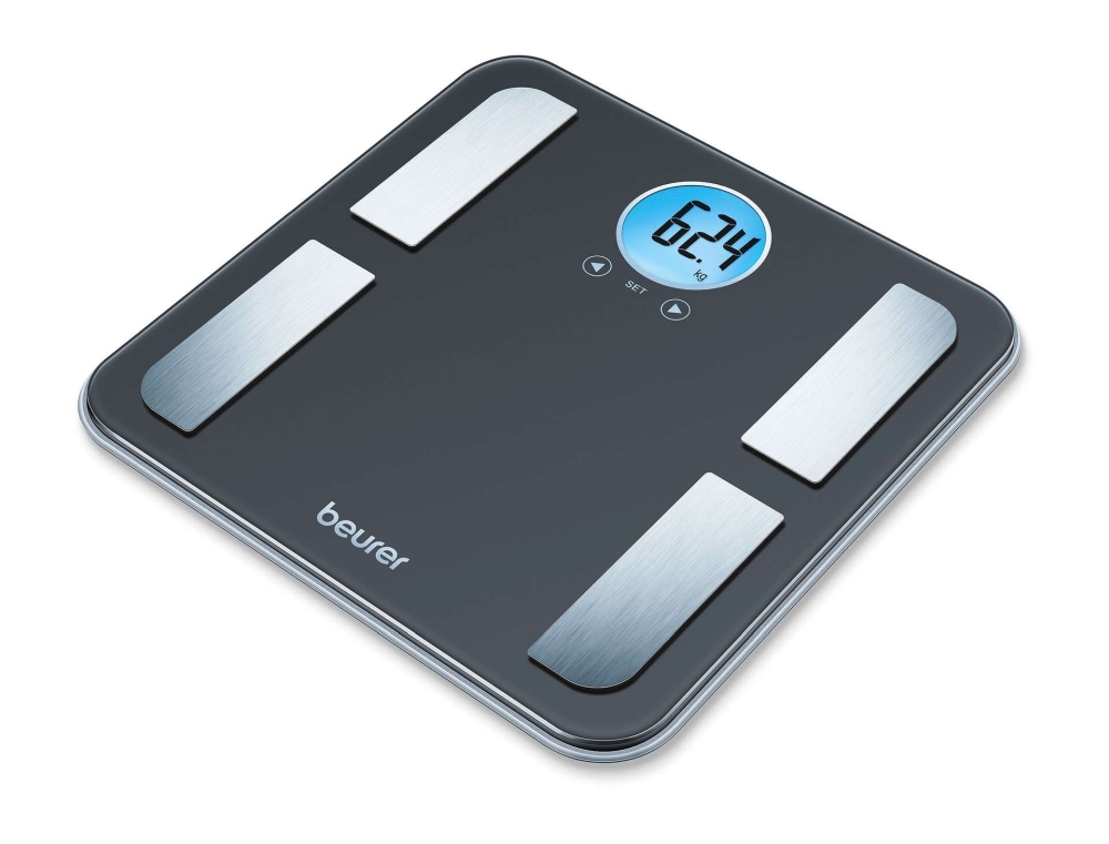 Диагностичен кантар за баня Beurer BF 195, Пълнотелесен анализ, AMR калориен дисплей, Капацитет до 180 кг, 10 позиции за памет, Черен с инокс 1 Диагностичен кантар Beurer BF 195