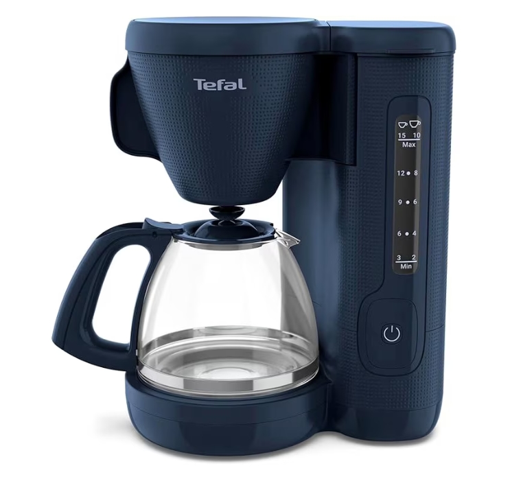 Кафемашина Tefal CM2M1410, Филтърна, Мощния 1000W, Капацитет 1.25 л, Система против протичане, Автоматично изключване, Син
