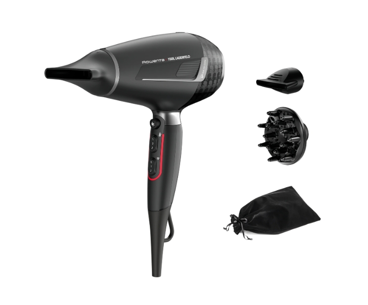 Сешоар Rowenta CV888LF0, Мощност 2200 W, 3 степени, 3 скорости, Йонизираща функция, Дифузер, 2 концентратора, Чанта, Черен