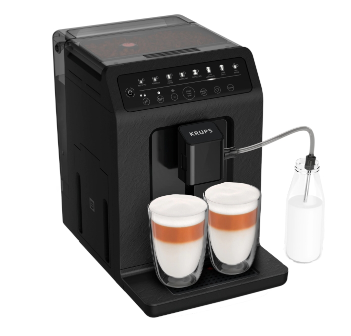 Кафеавтомат Krups EA897B10 Evidence Eco-Design, Мощност 1450 W, Налягане 15 бар, Сензорено управление, 8 програми, 3 температури, Система за капучино, Черен