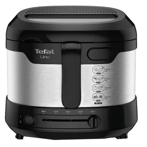 Фритюрник Tefal Uno FF215D30, Мощност 1600W, Капацитет 1.8л, Незалепващ, Стъклено прозорче, Сребрист с черен