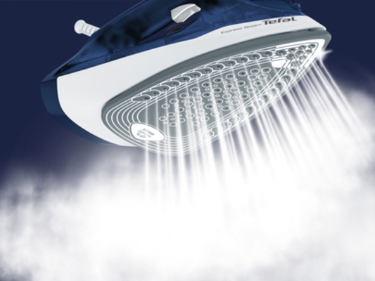Парна ютия Tefal FV2838E0 Express Steam, Мощност 2400 W, Парна струя до 40 гр/мин, Парен удар 180 гр/мин, Керамична плоча, Вертикална пара, Син с бял 5 Парна ютия Tefal FV2838E0 Express Steam в цвят Dark blue&White