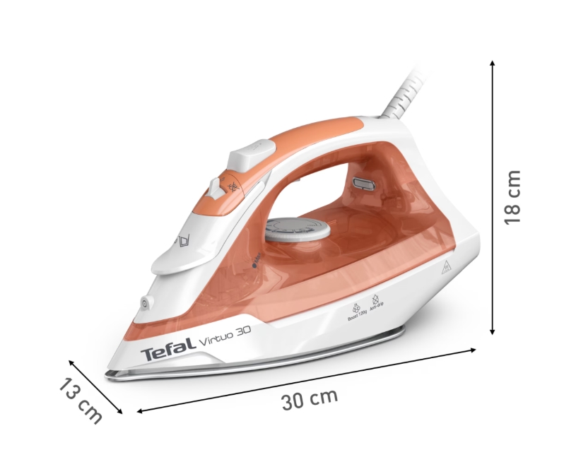 Парна ютия Tefal FV2C40E0, Мощност 2000 W, Керамична плоча, Постоянна пара 27 гр/мин, Парен удар 120 гр/мин, Оранжев 3 Парна ютия Tefal FV2C40E0, пастелно оранжева