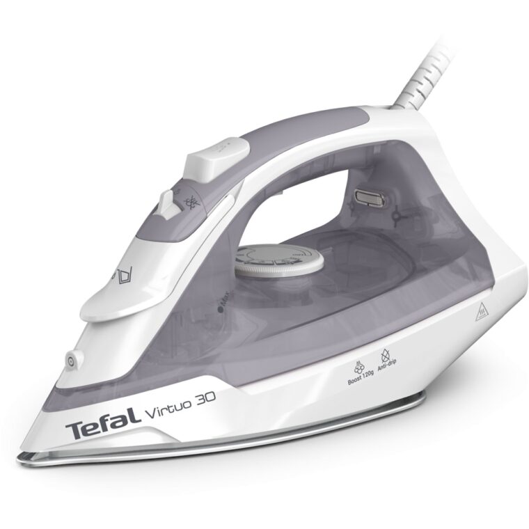 Парна ютия Tefal FV2C43E0, Мощност 2000 W, Постоянна пара 27 гр/мин, Парен удар 120 гр/мин, Керамична гладеща плоча, Вертикална пара, Сив с бял