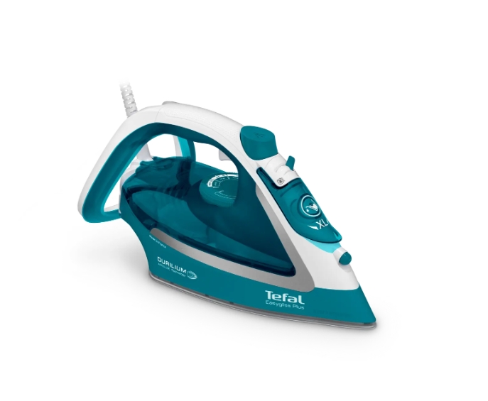 Парна ютия Tefal FV5737E0, Мощност 2500 W, Постоянна пара 45 гр/мин, Парен удар 220 гр/мин, Керамична плоча, Вертикална пара, Тюркоаз с бял