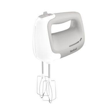 Миксер Tefal HT450B38 PrepMix, Мощност 450W, 5 скорости + турбо, 2 бъркалки, 2 куки за тесто, Неръждаема стомана, Бял със сив