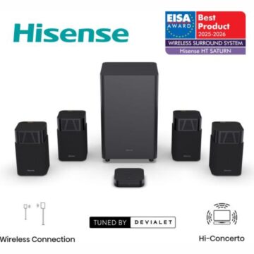 Черен саундбар Hisense HT SATURN с безжичен субуфер и сателитни колони