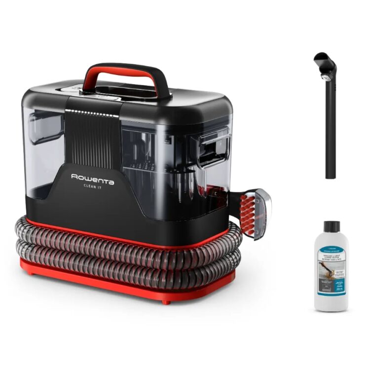 Прахосмукачка за почистване на петна Rowenta IN5012F0 Instant Clean It, Мощност 400 W, Всмукателна сила до 12.5 kPa, 2 резервоара за вода (чиста 1,8 л, мръсна 1,5 л), Гъвкав маркуч 1,75 м,Самопочистване, Черен с оранжев