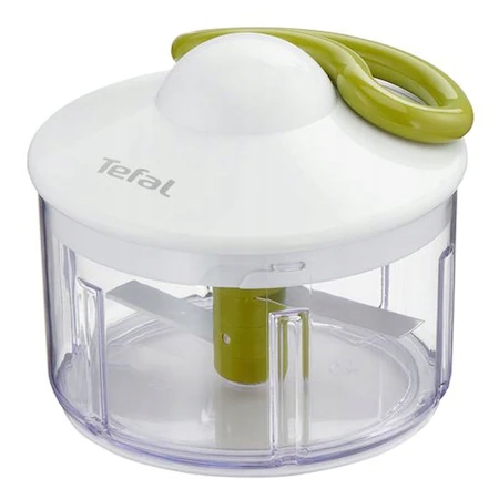 Ръчен чопър Tefal 5 Second K1330404, Механичен, 2 остриета от неръждаема стомана, Купа 500 мл, Бял със зелен