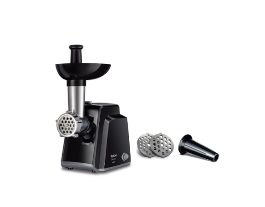 Електрическа месомелачка Tefal NE105838, Мощност 1400 W, Производителност до 1,7 кг/мин, Функция за обратен ход, Нож от неръждаема стомана, Приставка за Колбаси, Черен