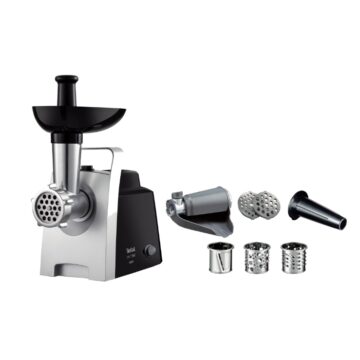 Месомелачка Tefal NE109838 HV 7в1, Мощност 1400W, Капацитет 1.7 кг/мин, Приставка за домати, 3 рендета за зеленчуци, 2 рештки, Приставка за колбаси, Сребрист с черен