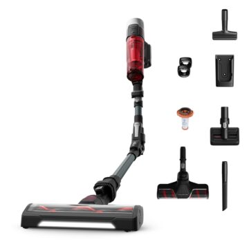 Вертикална прахосмукачка Rowenta RH2098WO Hvc X-Force Flex 9.60 Complete, Безжична, Батерия 18.5 V до 45 мин., Контейнер 0,4 л, Flex тръба, Миещ се филтър, Черен с червен