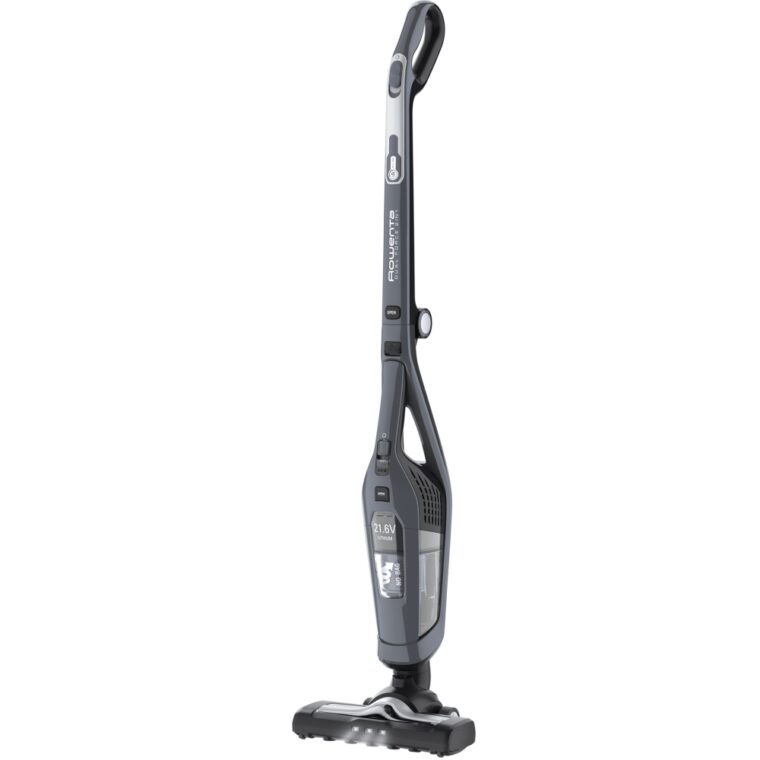 Безжична прахосмукачка 2 в 1 Rowenta RH6756WO Dual Force, Циклонна технология, Батерия 21.6V до 45 мин, Моторизирана четка с LED осветление, Контейнер 0.6 л, Сив