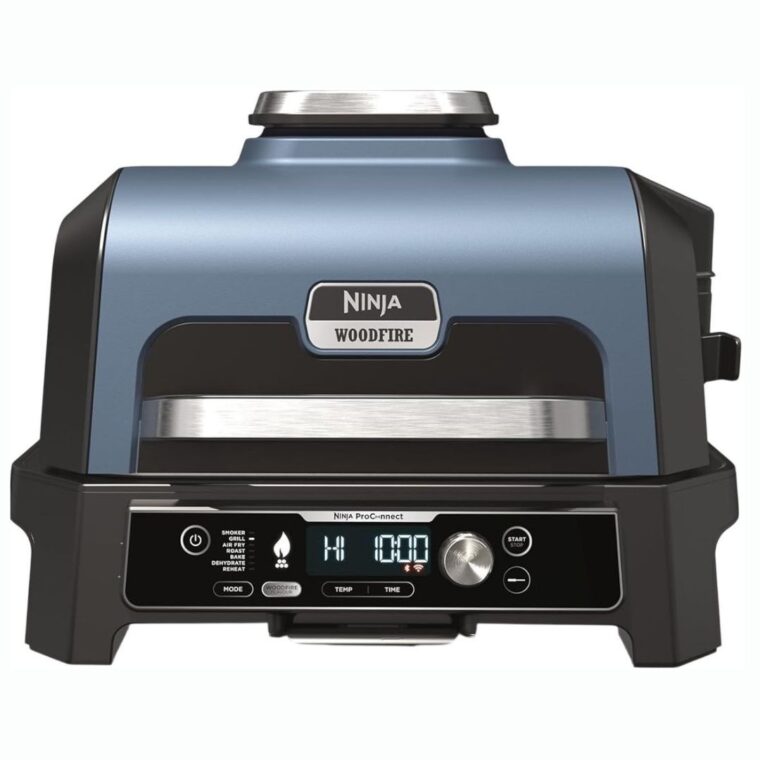 Електрически грил, барбекю и пушач Ninja Woodfire Pro Connect XL OG901EU, Мощност 1700W, 7 функции, Смарт управление, Температура до 240°C, Син с черен