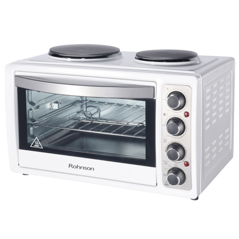 Готварска печка Rohnson R-2128, Максимална мощност 3100 W, 2 котлона ( 18 и 14,5 см), Фурна с обем 28 л, Бял