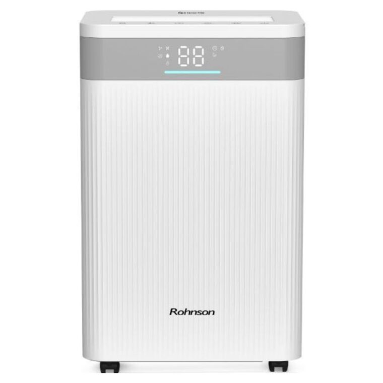 Обезвлажнител Rohnson R-91620, Мощност 330W, Площи до 120 m², Капацитет 20 л/24 ч, Резервоар 4,5 л, Двойна филтрация, Режим за сушене на дрехи, Бял