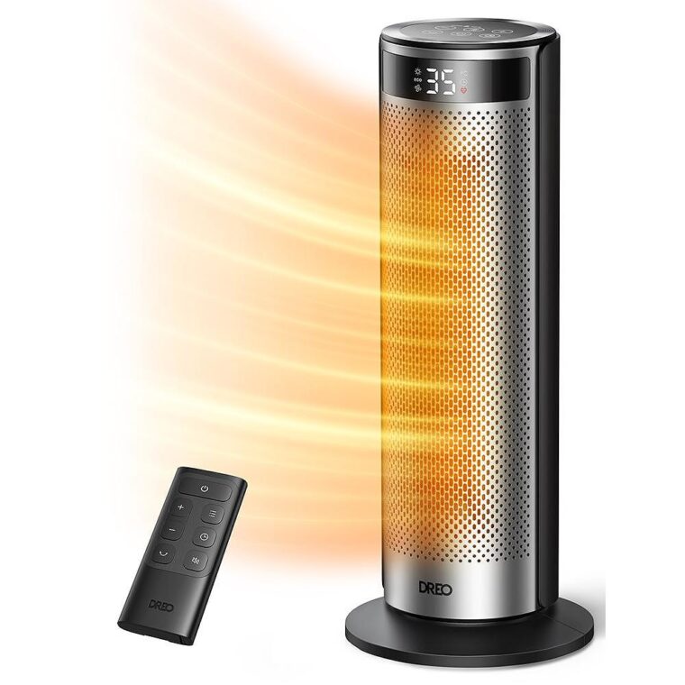 Вентилаторна печка DREO Atom 416, 70° завъртане, 2000 W, 5 режима, 8-степенна защита, Таймер, Регулируема температура, Дистанционно управление, За помещения до 25 м2, 2-секундно моментално затопляне