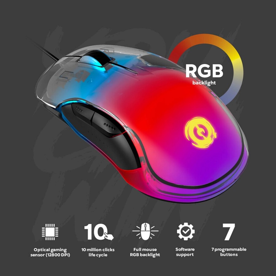 Жична Геймърска Мишка CANYON Braver GM-728, LED Crystal Дизайн, 7 Програмируеми Бутона, Оптичен Сензор Instant 825 до 12800 Dpi, Амбидекстърна Форма, USB Кабел, Ръководство за Бърз Старт и Гаранционна Карта 5 Жична геймърска мишка CANYON Braver GM-728 с RGB Crystal дизайн