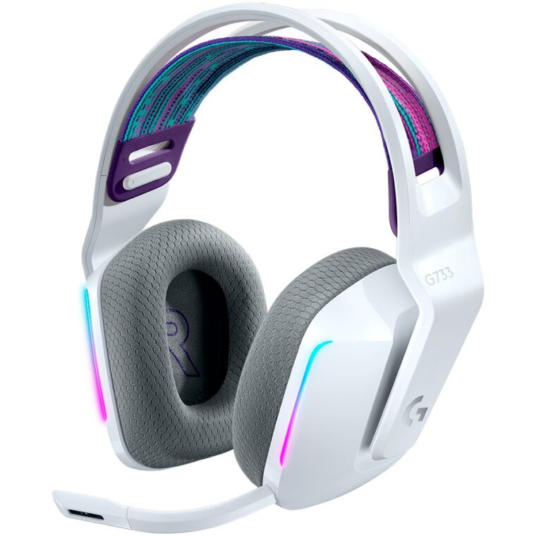 Гейминг слушалки LOGITECH G733 LIGHTSPEED, Безжични, RF връзка до 20 м, 40 мм динамични говорители, Батерия до 29 ч, USB приемник, RGB осветление, Бял