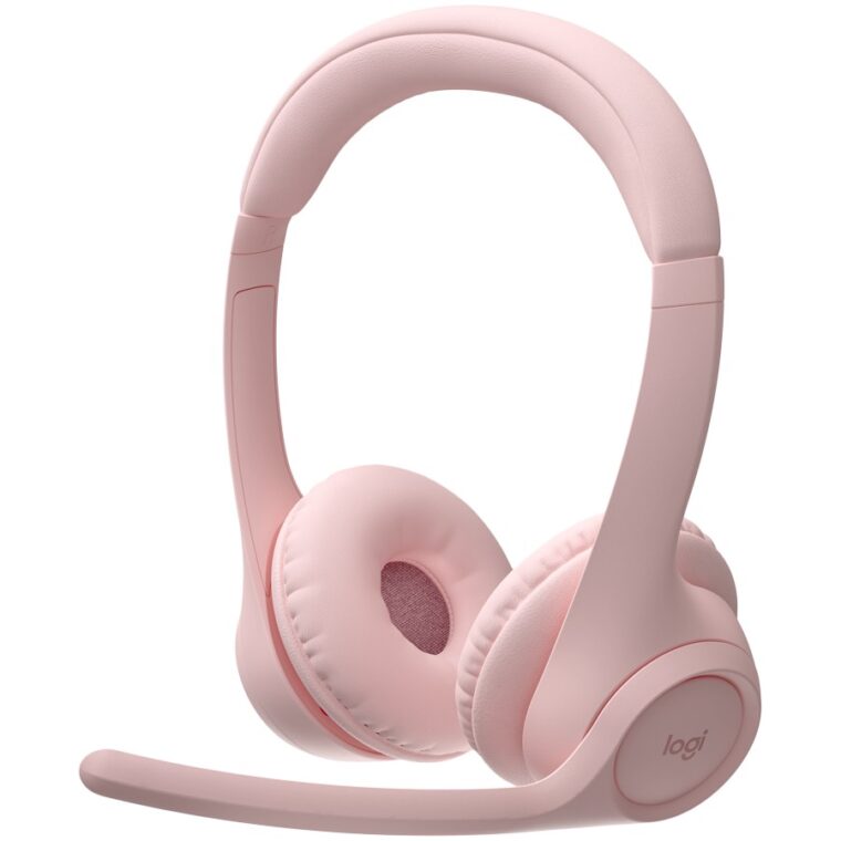 Безжични слушалки Logitech Zone 300, Bluetooth, Multipoint до 2 устройства, 2 динамични 30 мм говорителя, Микрофон, Розов