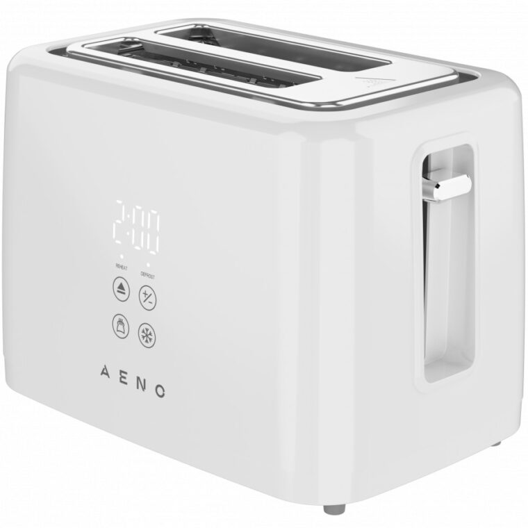 Тостер AENO TS2, Дигитално Сензорно Управление, 2 Слота и 7 Степени на Изпичане, Дисплей с Таймер за Обратно Броене, Функции Претопляне, Размразяване и Стоп, Бял Корпус, Бял