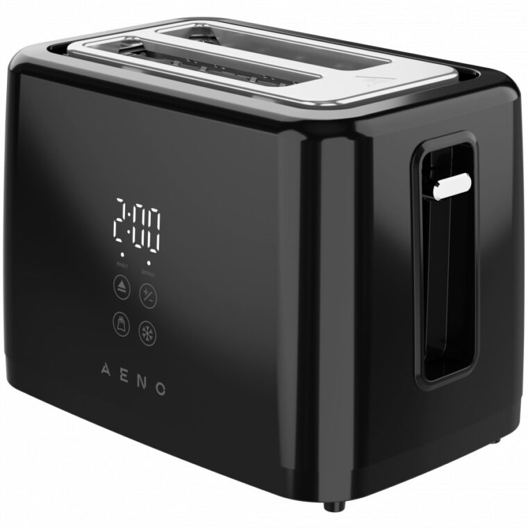 Тостер AENO TS2 / ATS0002B, 2 Гнезда, 7 Степени на Препичане, Дигитално Управление с Дисплей и Таймер за Обратно Отброяване, Функции за Претопляне, Размразяване и Стоп, Подвижна Тава за Трохи, Черен