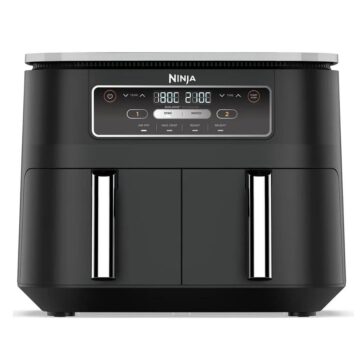 Фритюрник с горещ въздух Ninja Foodi Dual Zone AF200EU, Мощност 2400W, Две независими зони, Капацитет 7.6 л, 4 програми, Незалепващ, Черен