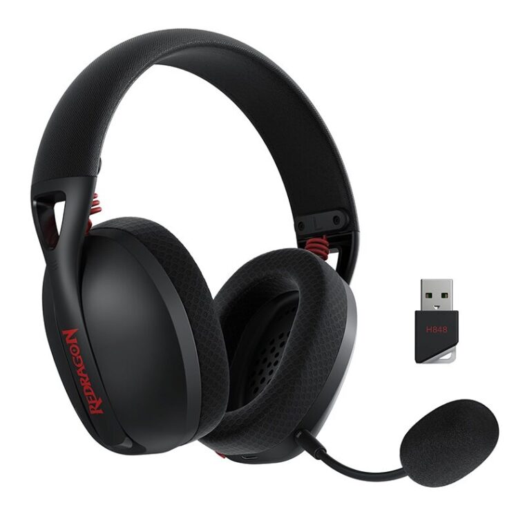 Геймърски Слушалки REDRAGON H848 IRE Pro, Bluetooth 5.0,2.4GHz Безжична и USB Type-C Кабелна Връзка, Виртуален 7.1 Съраунд Звук, 40Mm Драйвери, Сваляем Шумопотискащ Микрофон, 20-25 часа Живот на Батерията, 2.4GHz Nano Приемник, Сваляем USB Type-C Кабел, Ръководство за Употреба, Черен