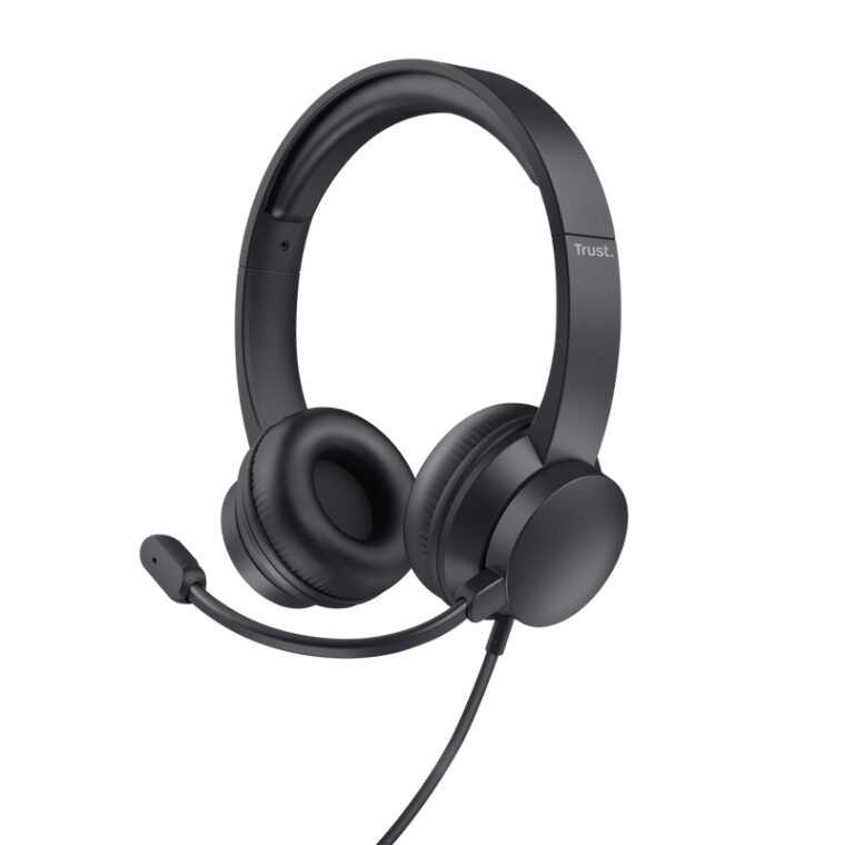 USB PC слушалки Trust Ayda, Жични, On-ear дизайн, Вграден Flip-to-mute микрофон, Съвместими с лаптоп и PC, Черен