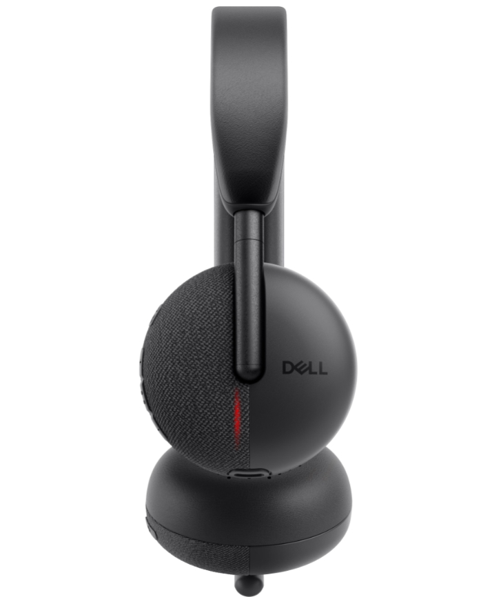 Безжични слушалки Dell WL3024, Bluetooth 5.3, Обхват до 30 м, Автономия до 41 ч, AI Up-Link шумопотискане, Два еднопосочни AI Beamforming микрофона, Черен 5 Черни безжични on-ear слушалки Dell WL3024 с микрофон