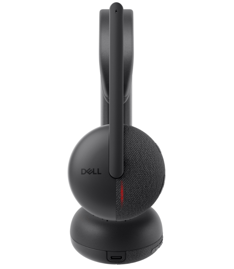 Безжични слушалки Dell WL3024, Bluetooth 5.3, Обхват до 30 м, Автономия до 41 ч, AI Up-Link шумопотискане, Два еднопосочни AI Beamforming микрофона, Черен 4 Черни безжични on-ear слушалки Dell WL3024 с микрофон